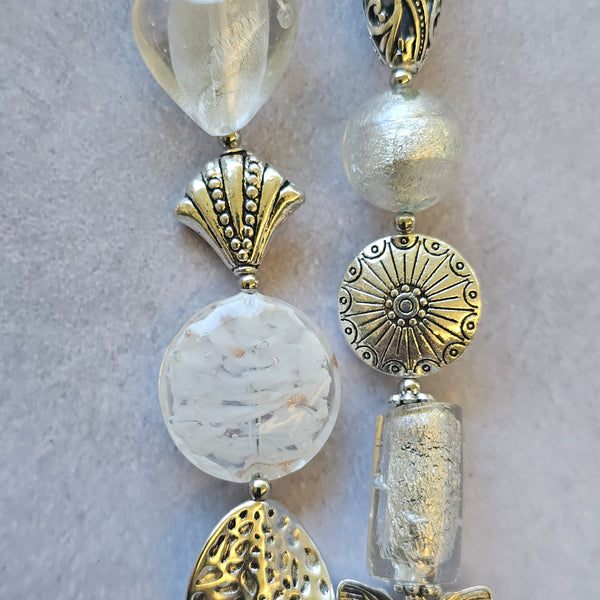 Long white beaded necklace