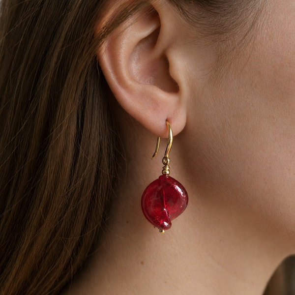 Red Murano Glass Twist Earrings
