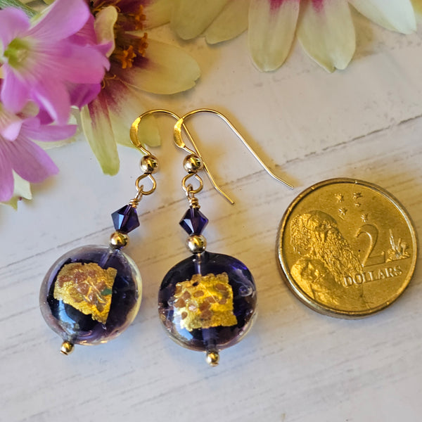 Plum Purple Luna Disc Earrings