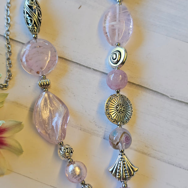 Long Pink Beaded Necklace