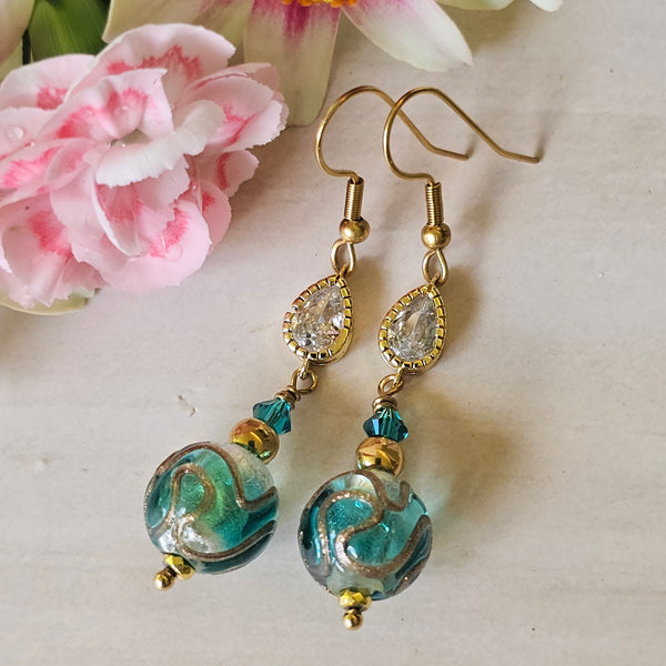 Silver Foil Bronze Swirl Dangle Earrings