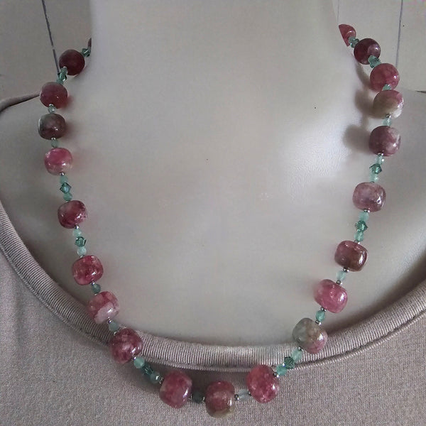 Green and Pink (Watermelon) Gemstone Necklace