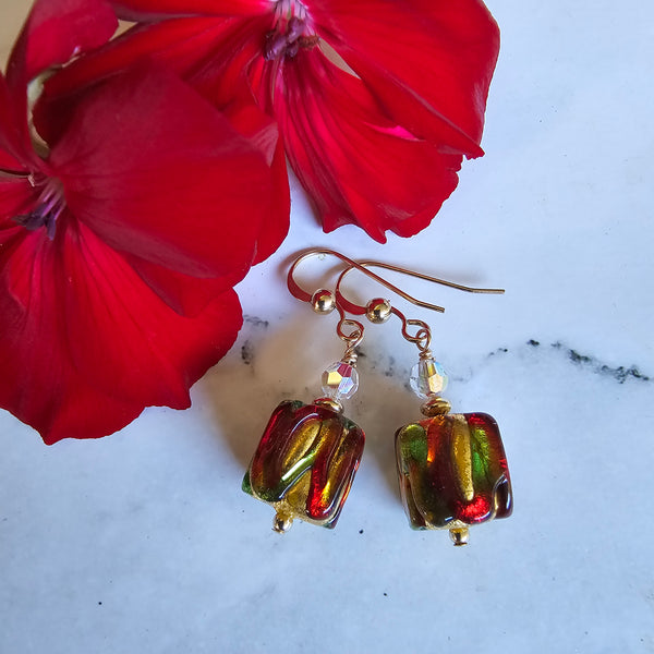 Zigzag Murano Glass Cube Earrings