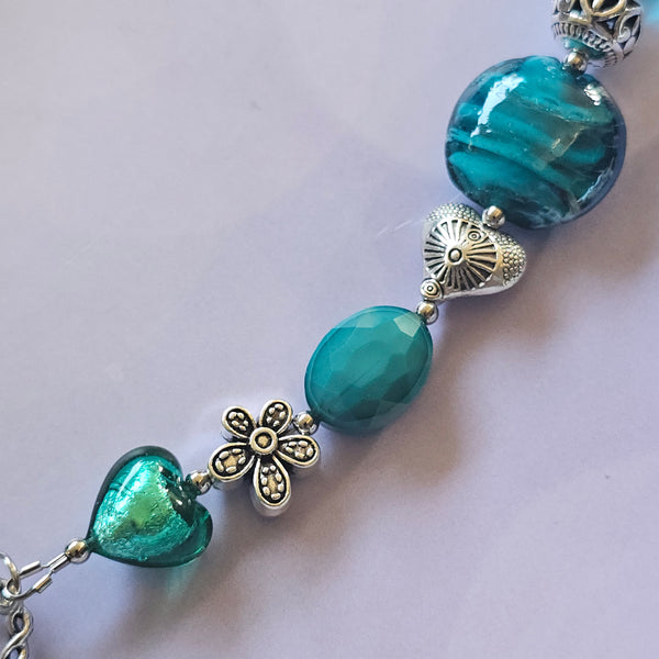 Long Teal Green Beaded Necklace