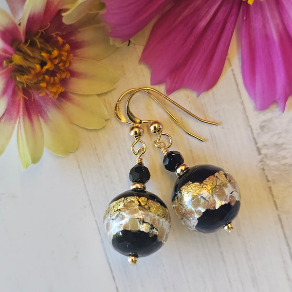 Black Luna Murano Glass Earrings