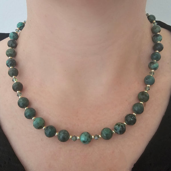 Green African Turquoise and Crystal Necklace