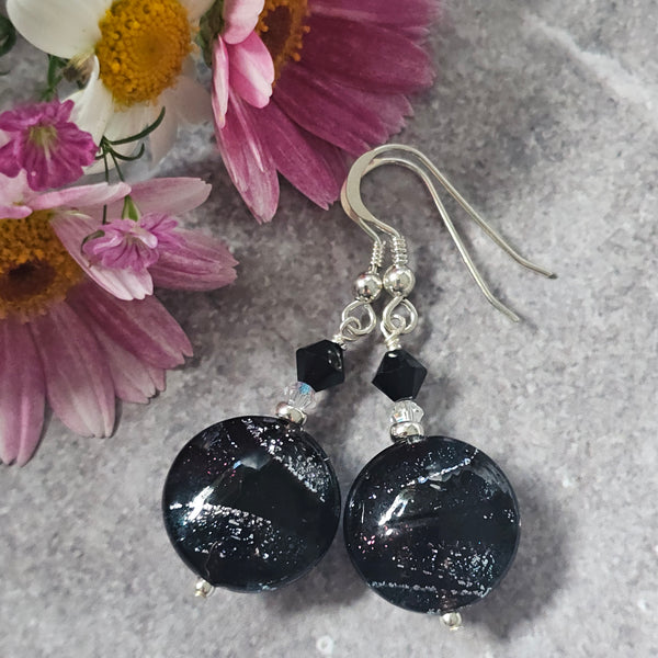 Silver Dichroic Disc Earrings