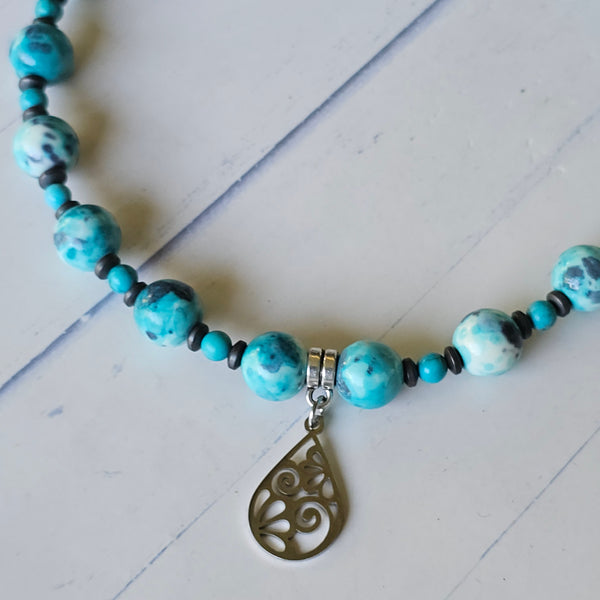 Blue and Grey Ocean White Jade Necklace