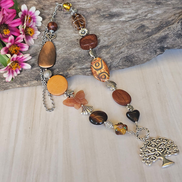 Long Wood and Glass Necklace