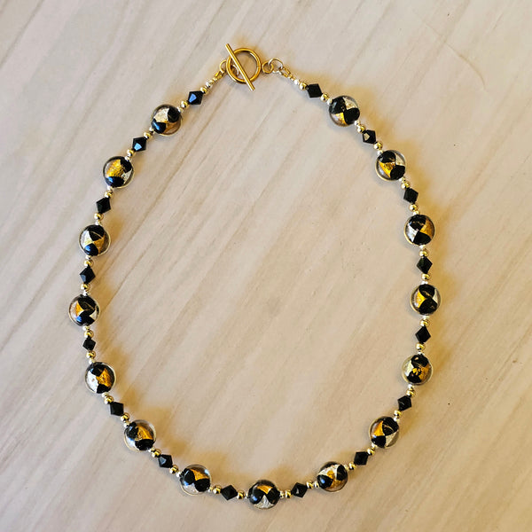 Black Silver and Gold Glass Necklace