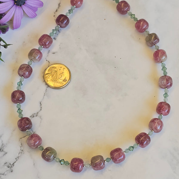Green and Pink (Watermelon) Gemstone Necklace