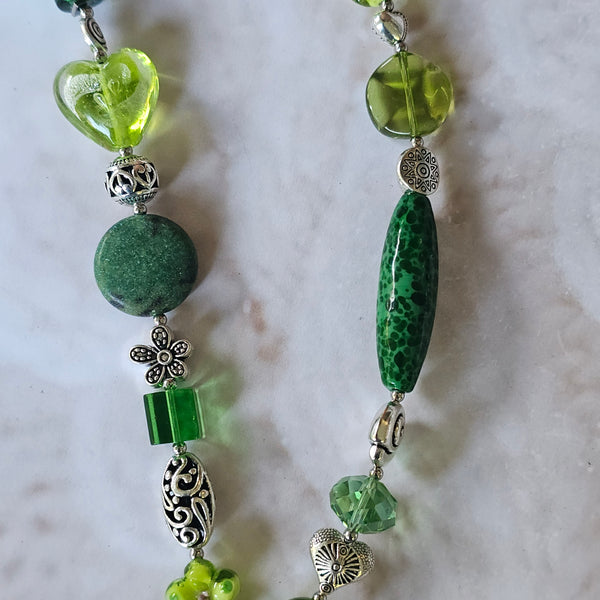 Long green beaded necklace