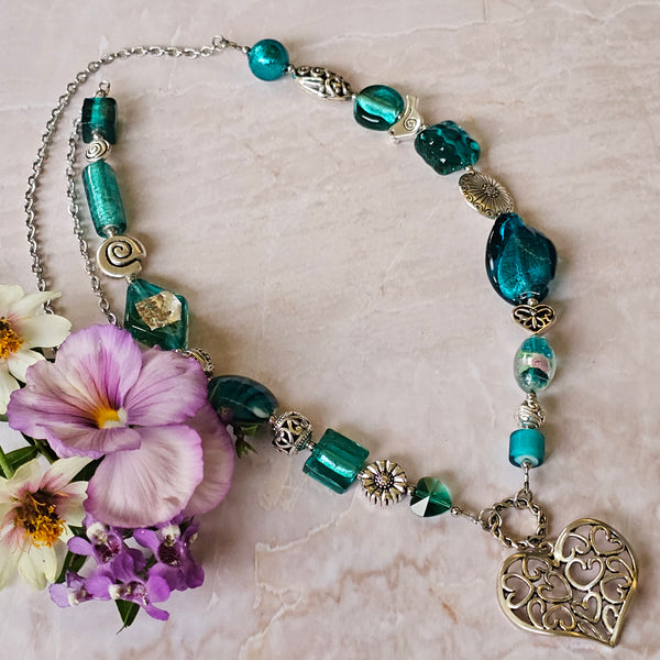 Long Teal Green Necklace
