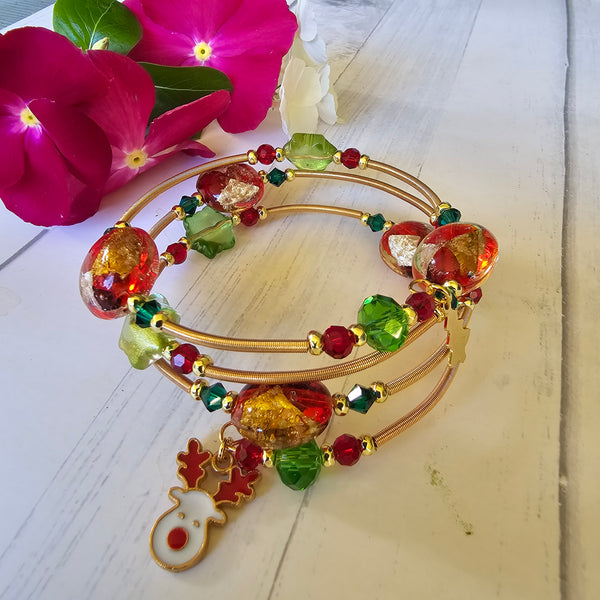 Christmas Lampwork Wraparound Bracelet