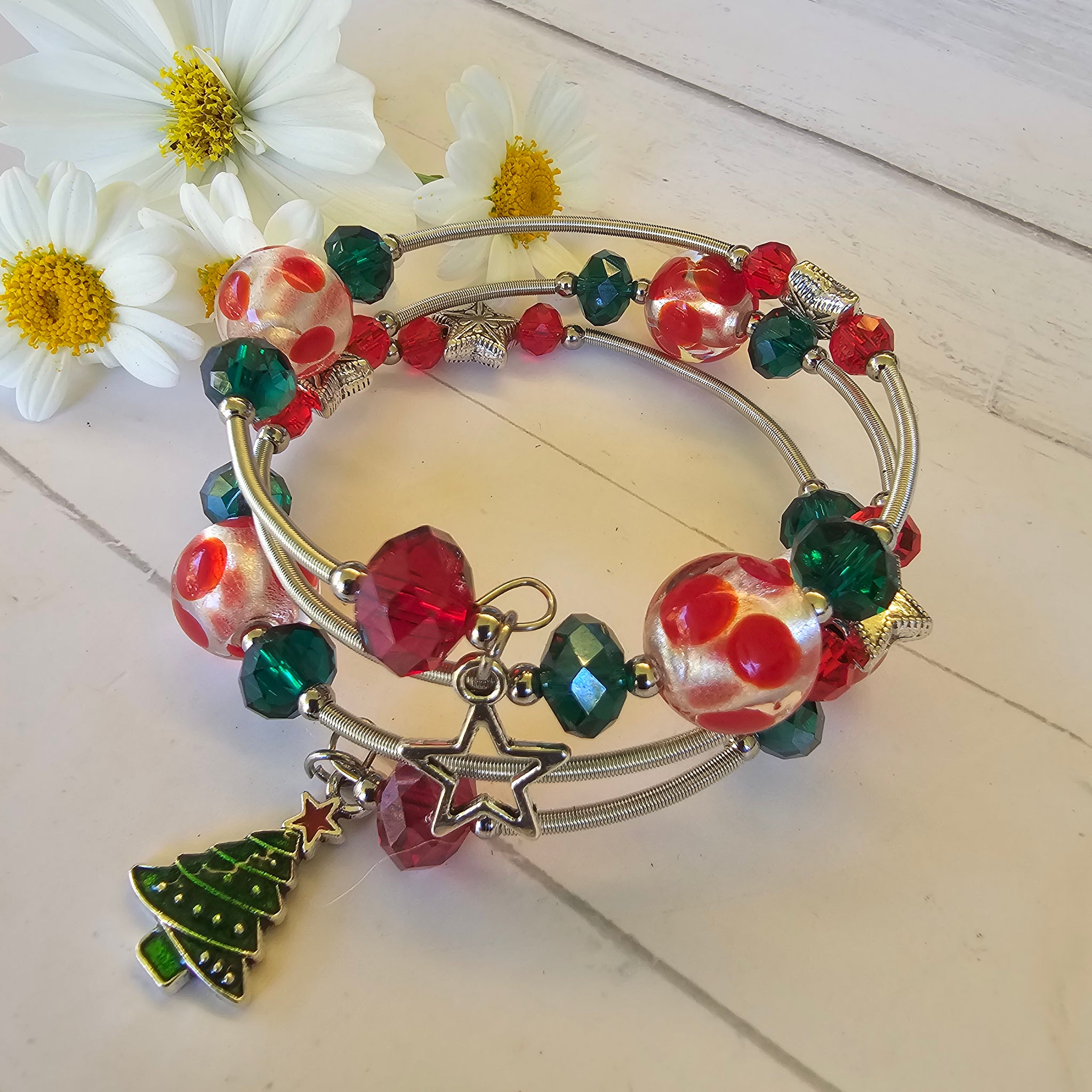 Christmas Lampwork Wraparound Bracelet
