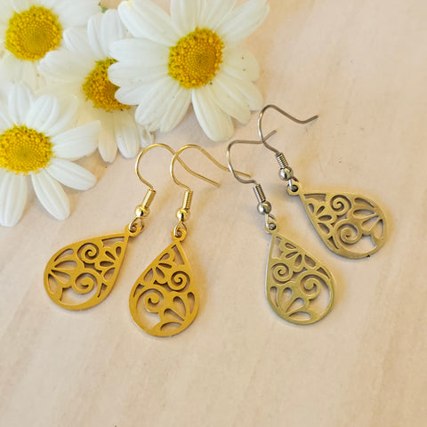 Metal Laser-Cut Teardrop Earrings