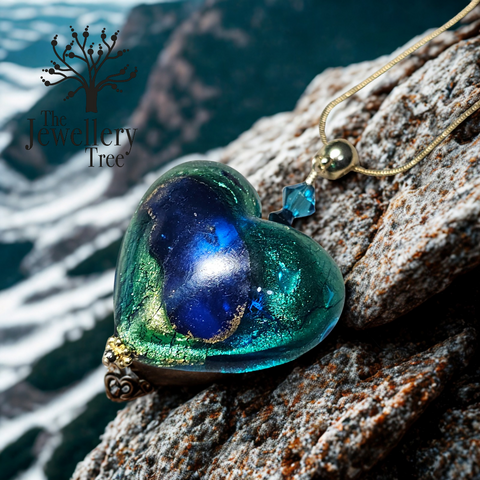 Blue and Green Murano Glass Heart Pendant