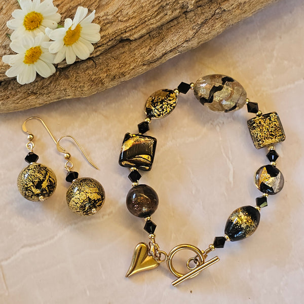 Black and Gold Glass Bracelet