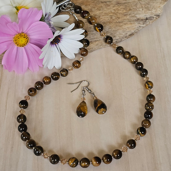 Tiger's Eye and Crystal Necklace