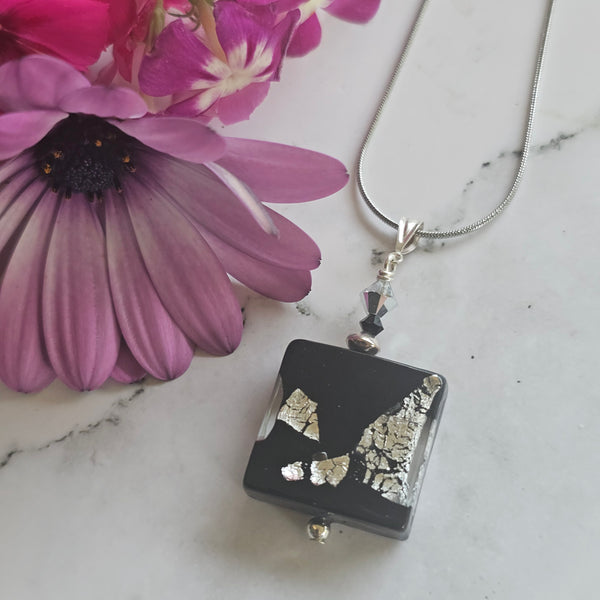 Black Square Murano Glass Pendant