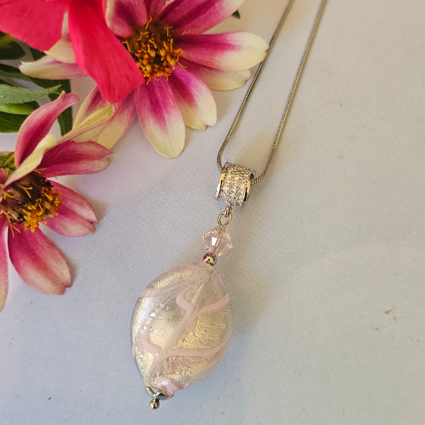 White and Pale Pink Fenicio Murano Glass Pendant