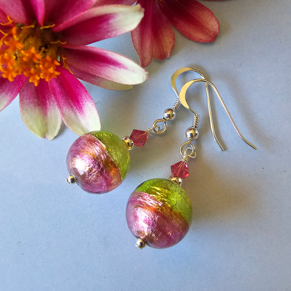 Silver Foil Bicolour Murano Glass Earrings
