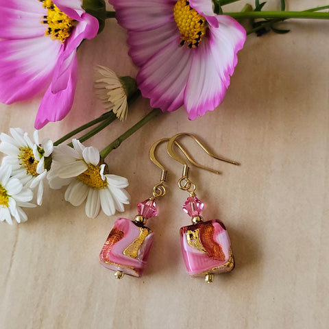 Murano Glass Pink Swirl Earrings