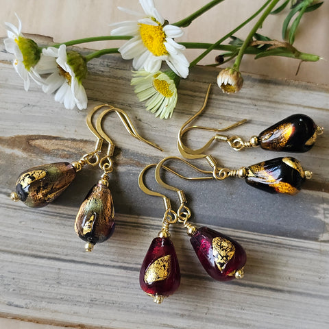Murano Glass Teardrops - Gold Tone