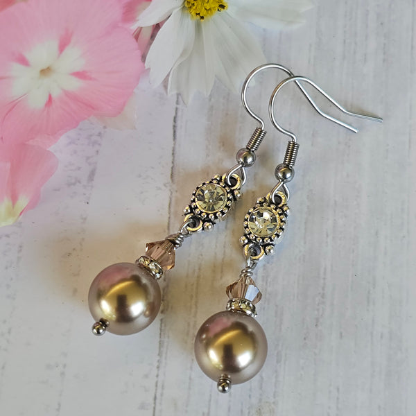 Swarovski Crystal Pearl Earrings Long