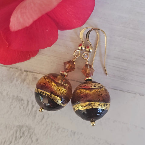 Venetian Bicolour Earrings with Gold Foil Bands