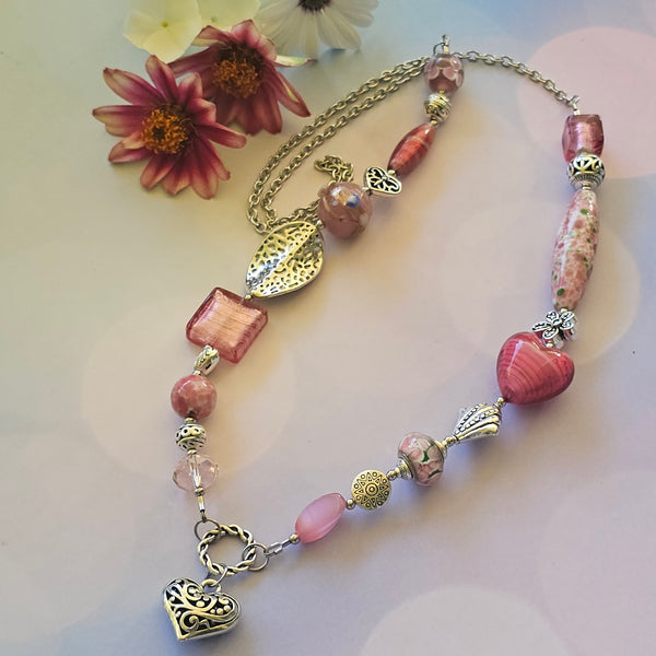 Long Pink Beaded Necklace