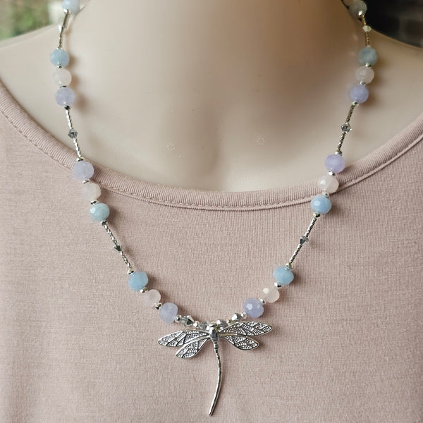 Pastel Faceted Gemstone Dragonfly Necklace