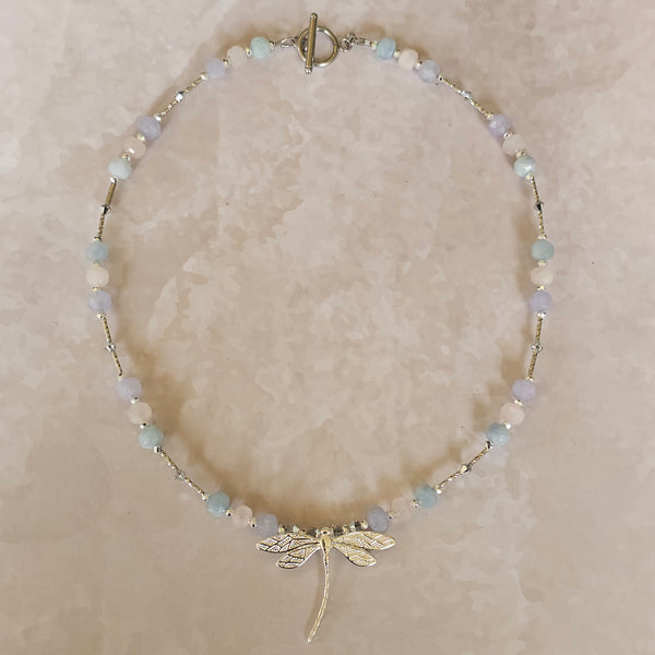 Pastel Faceted Gemstone Dragonfly Necklace