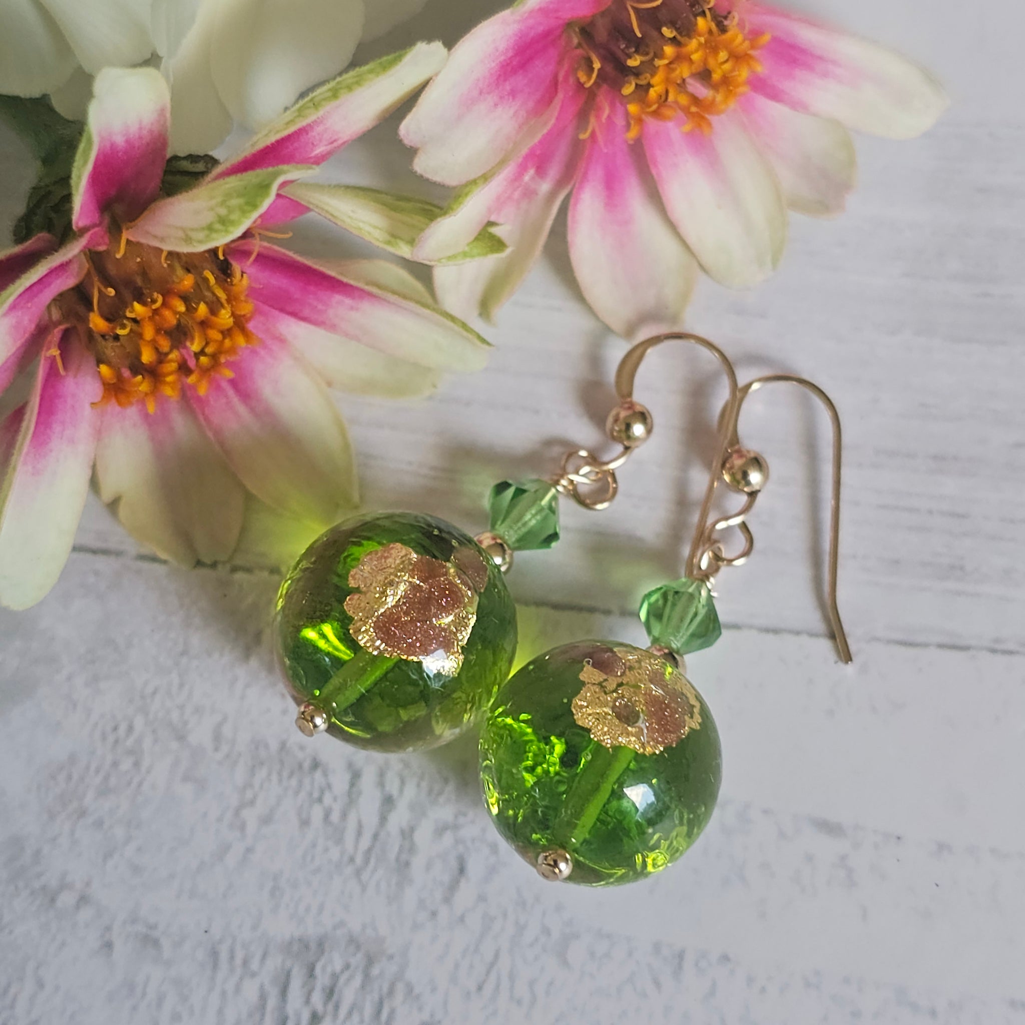 Peridot Green Murano Glass Earrings