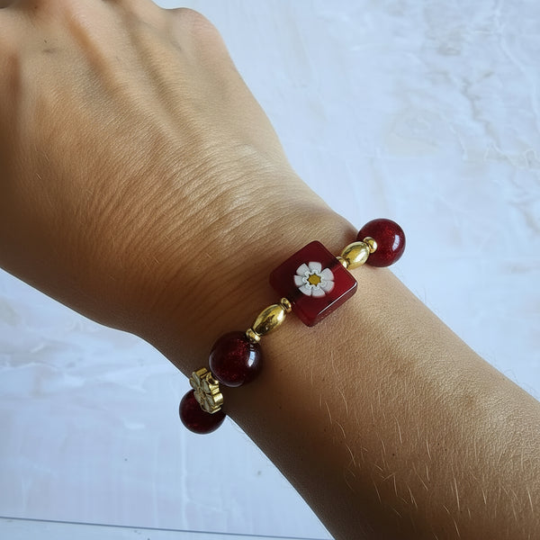 Rich Red and Gold Murano Glass Bracelet