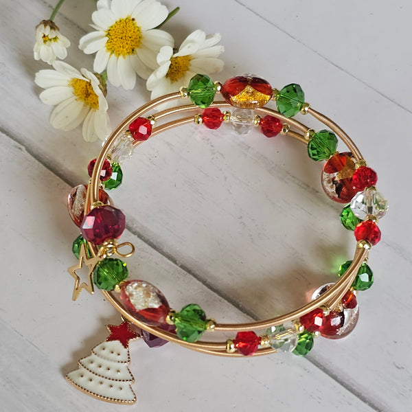 Christmas Lampwork Wraparound Bracelet