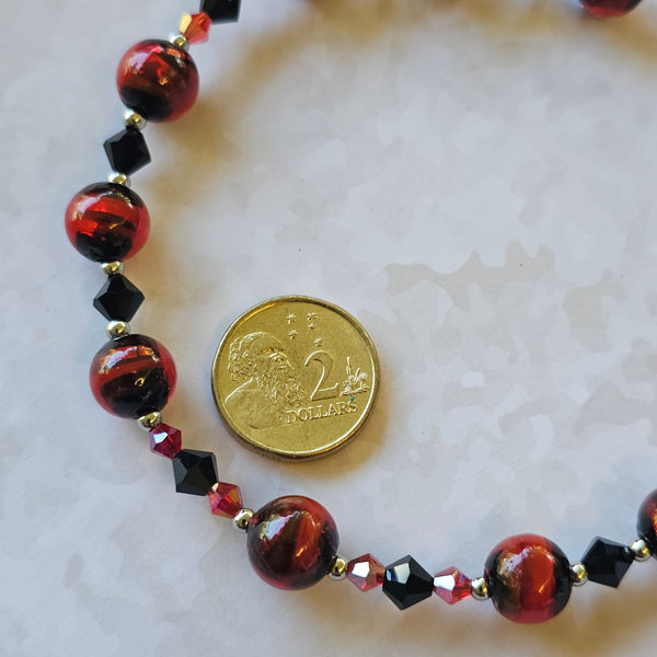 Red and Black Glass and Crystal Necklace