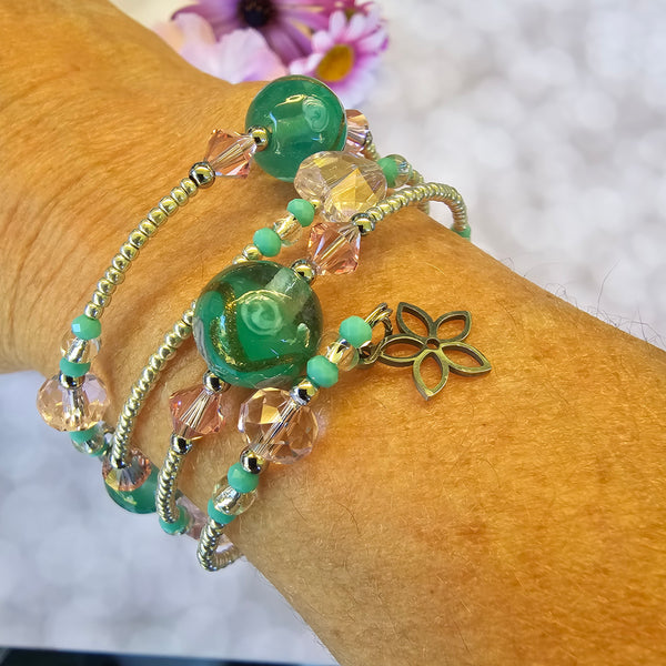 Lampwork Wraparound Bracelets - Silver