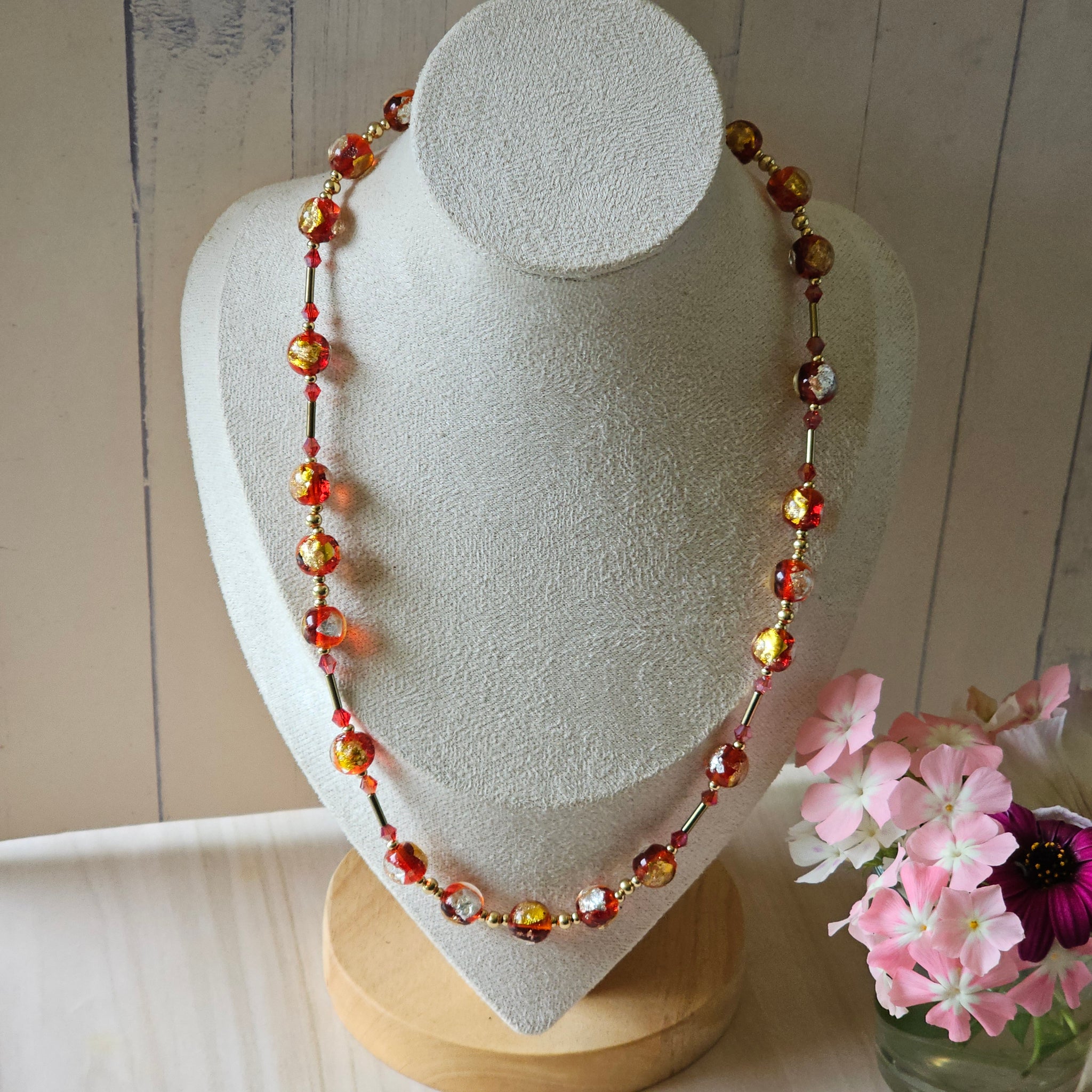 Red, Gold and Silver Necklace
