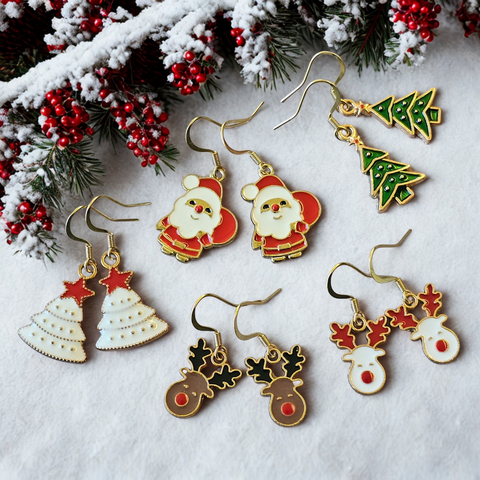 Enamel Christmas Earrings - Gold Plated