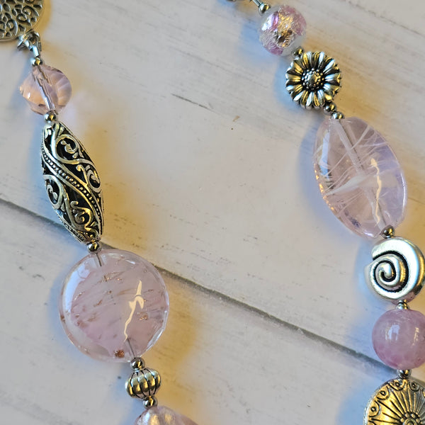 Long Pink Beaded Necklace