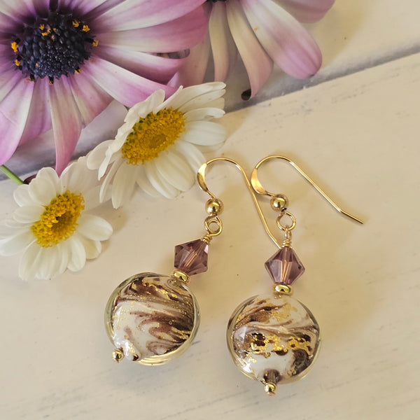 Marbled Murano Glass Disc Earrings