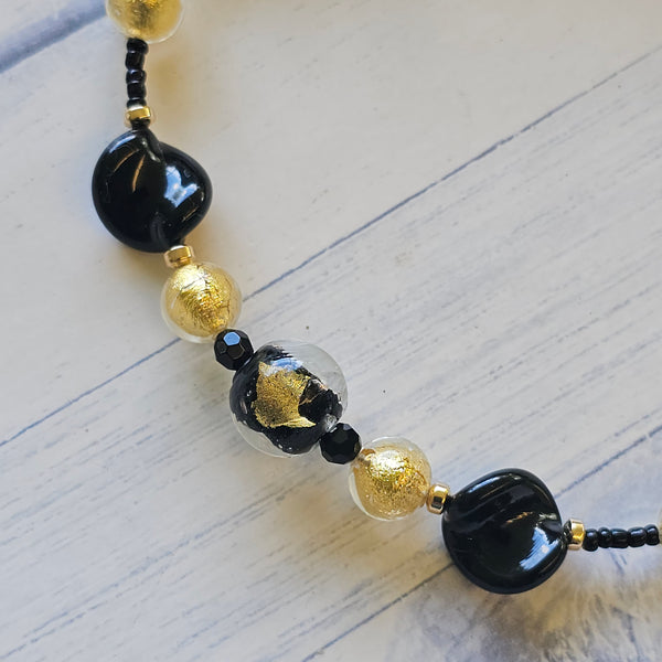 Black, Silver and Gold Murano Glass Necklace