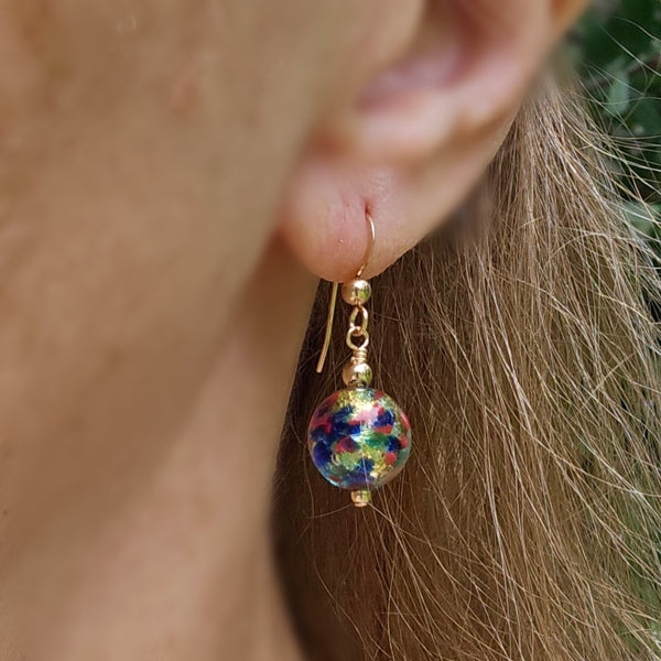 Round Cluseau Murano Glass Earrings - 10mm
