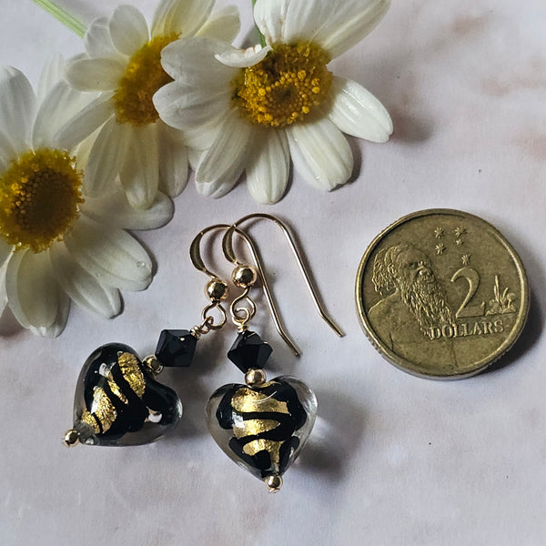 Gold Swirl Murano glass Hearts