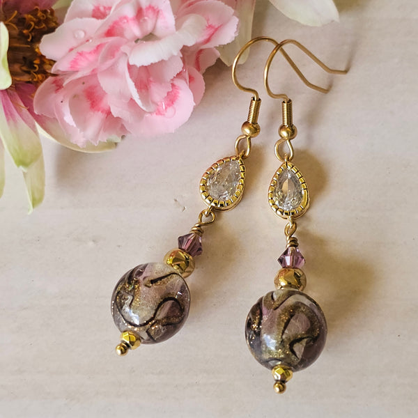 Silver Foil Bronze Swirl Dangle Earrings