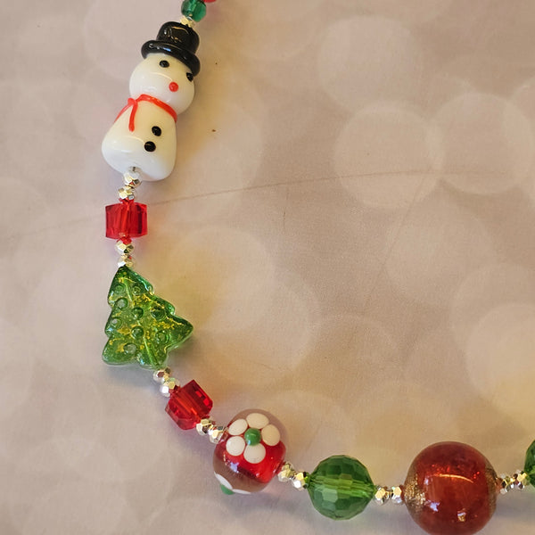Christmas Necklace with Snowmen - Silver