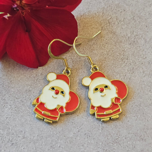 Enamel Christmas Earrings - Gold Plated