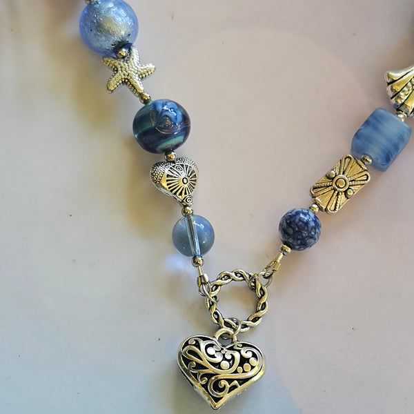 Long Pale Blue beaded necklace