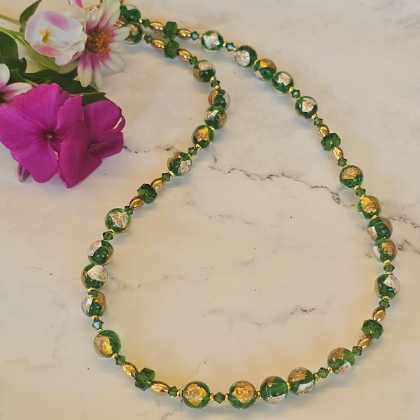 Green, Silver and Gold Necklace